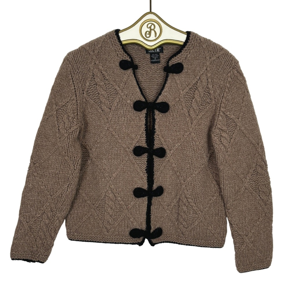 Vintage SKYR Wool Toggle Cardigan Sweater MEDIUM Neutral Preppy Old Money Twee